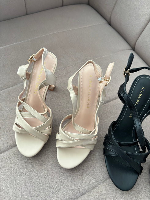 Women Trendy Criss Cross Straps Buckle Closure High Heels